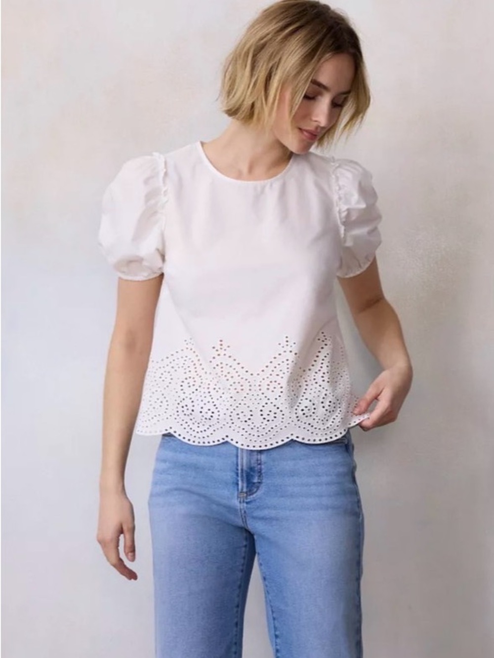 LC Lauren Conrad White Eyelet Puff Sleeve Blouse XL